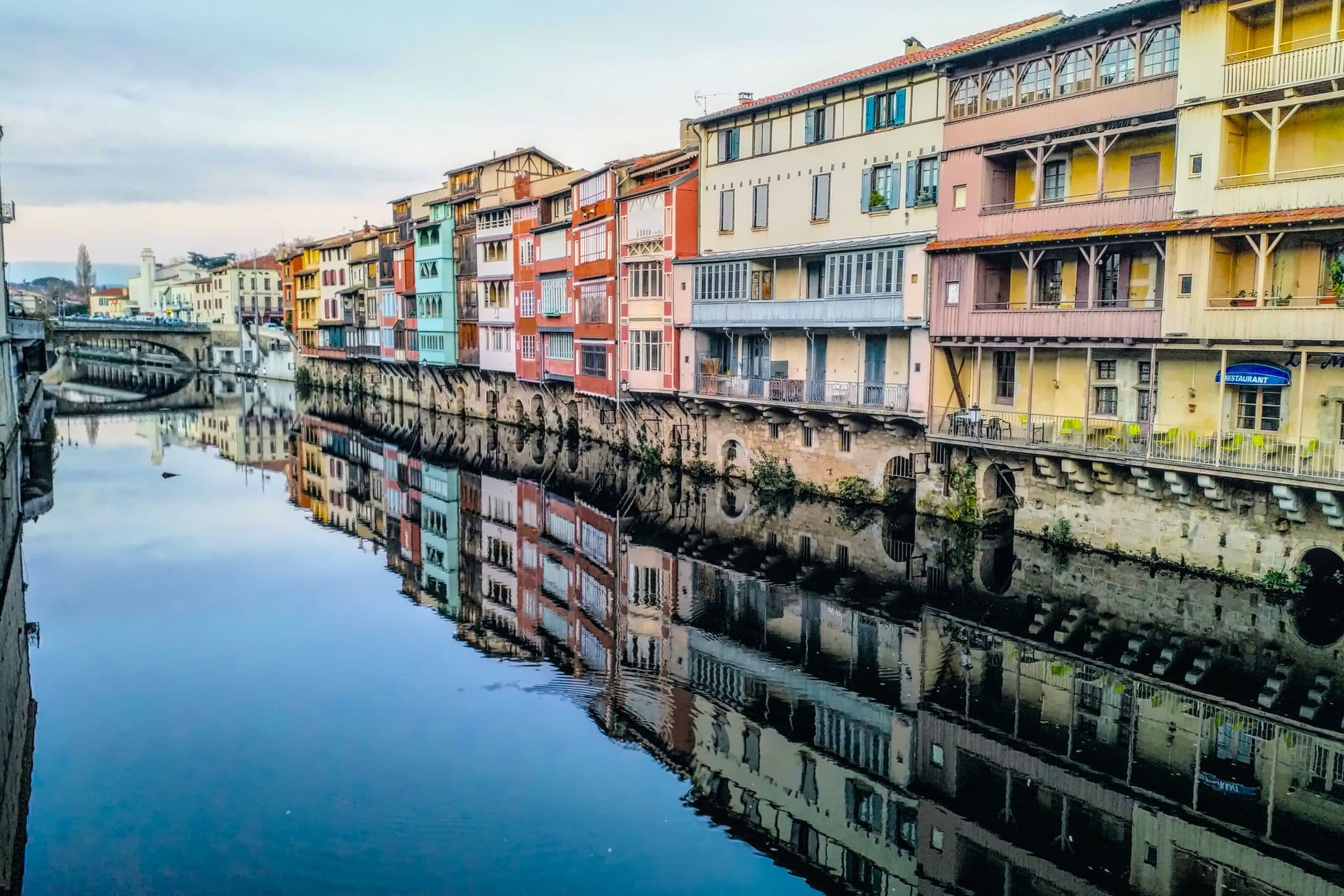 Houses over a river in Castres, France