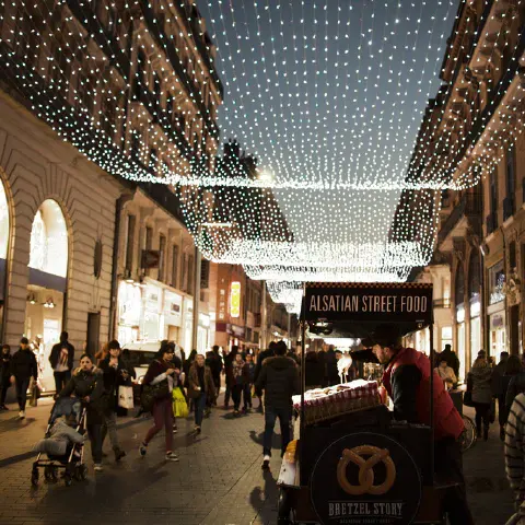 A street during a winter night in Toulouse